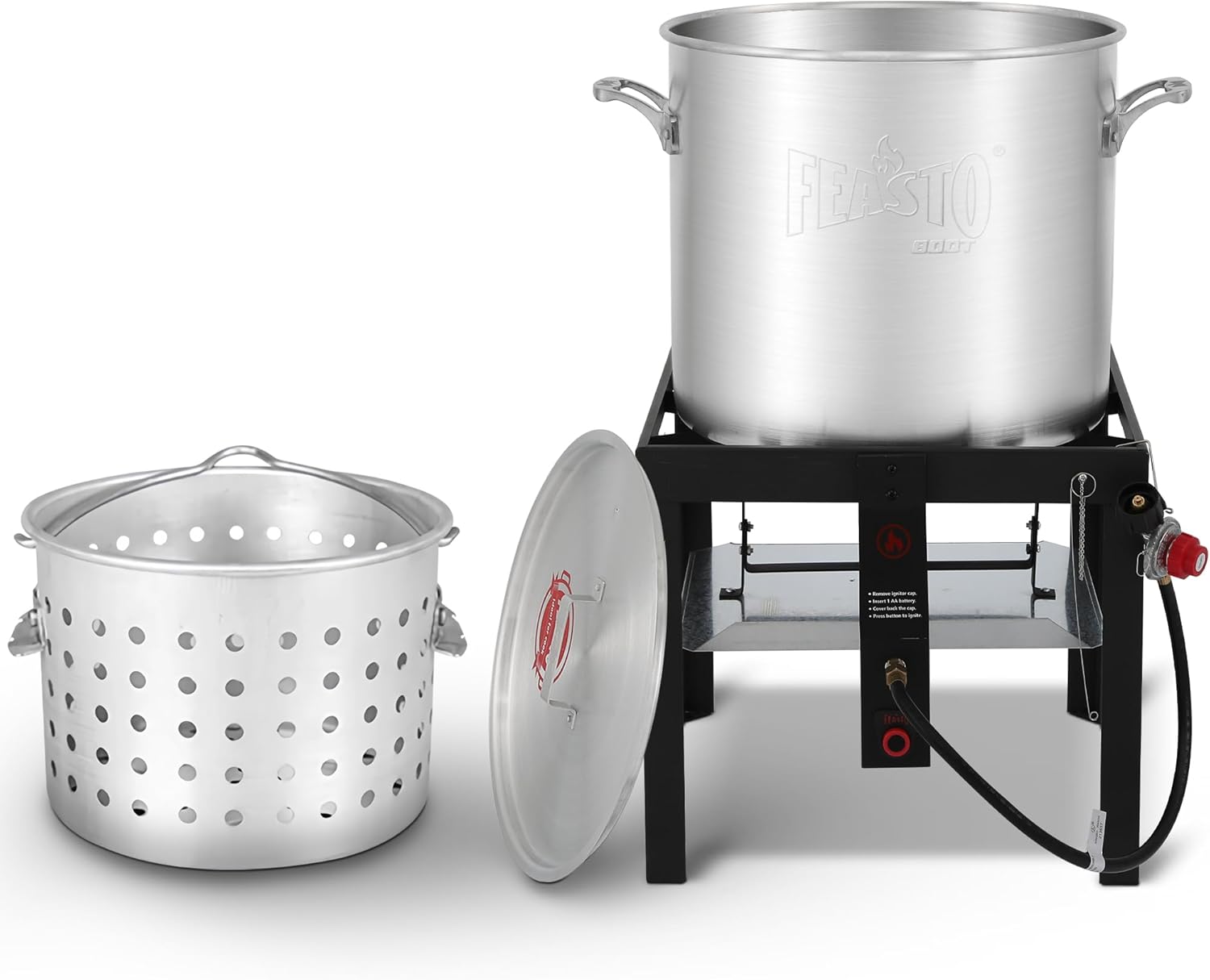 100 QT Seafood Boil Pot with Basket and Burner, Outdoor Aluminum Seafood Crab Boil Kit with 100,000 BTUs Output and 10 PSI Regulator, CSA Certified, Silver & Black