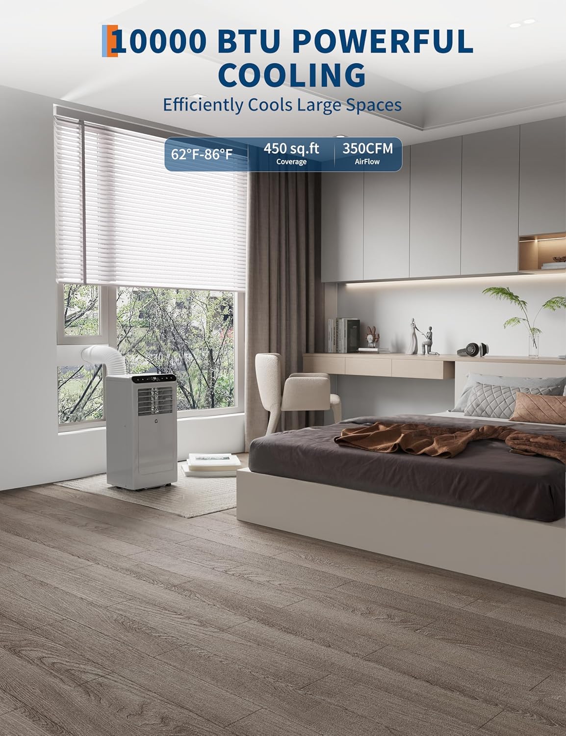10,000 BTU Portable Air Conditioner, 3-In-1 Portable AC Units for Rooms with Fan, Dehumidifier, Cools Up to 450 Sq.Ft. Room Air Conditioner, Remote, Auto Swing, Quite Opration, Timer, Grey