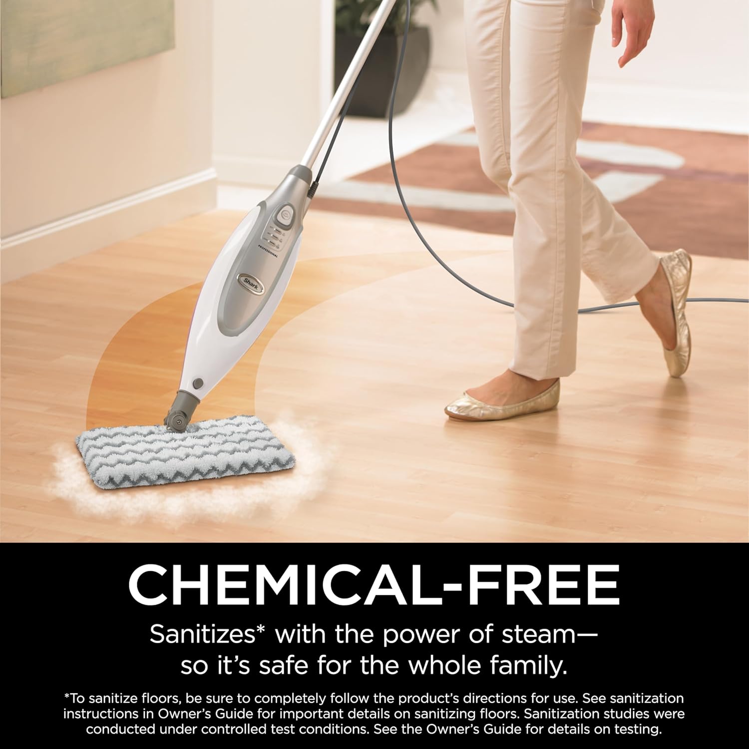 Shark® Professional Steam Pocket® Mop with Swivel Steering, 2 Washable Double-sided Pads, Steam Sanitization, Lightweight, Steam Cleaner for Sealed Hard Floors, Marble, Stone & Laminate, Grey, S3601