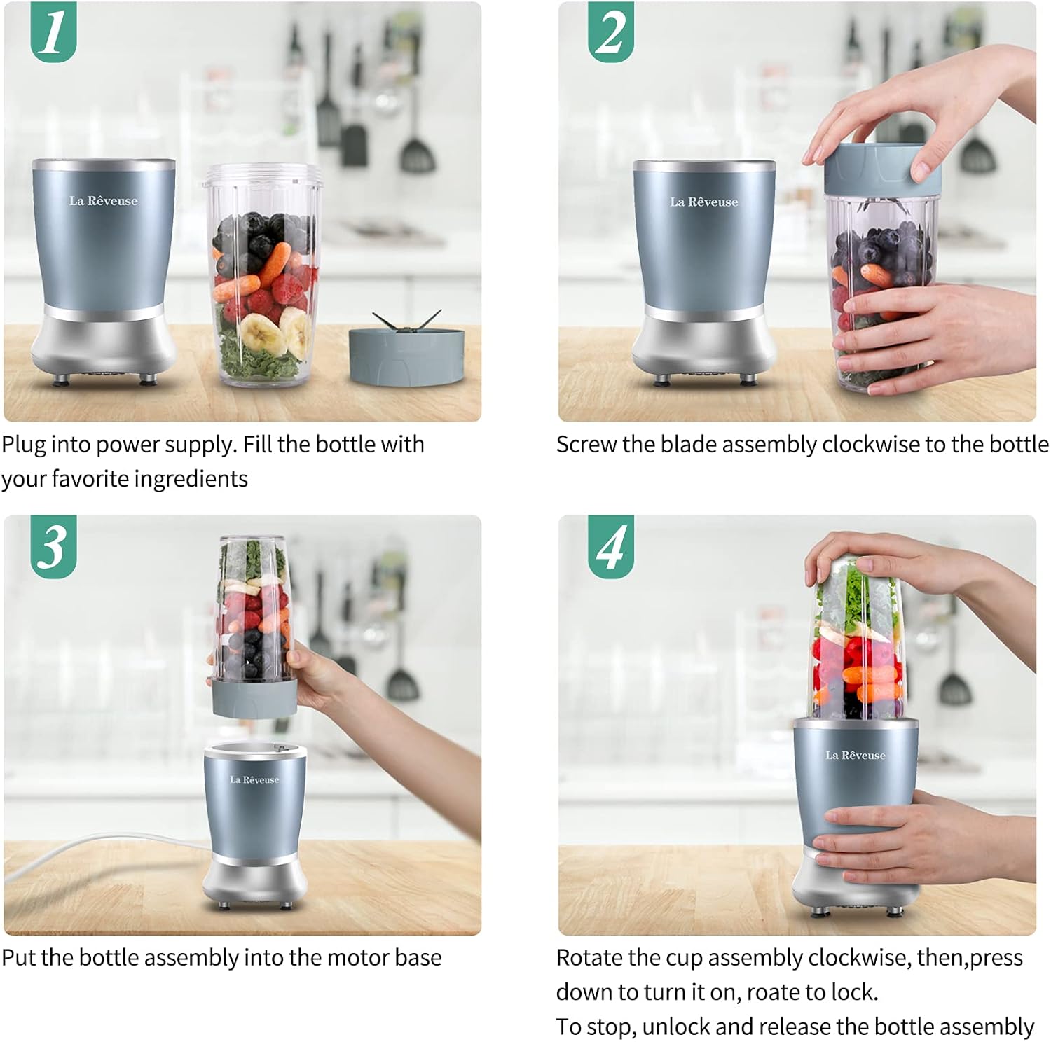 La Reveuse 250W Smoothie Blender (Black) + La Reveuse 2-Cup Small Food Chopper (Metallic Grey)