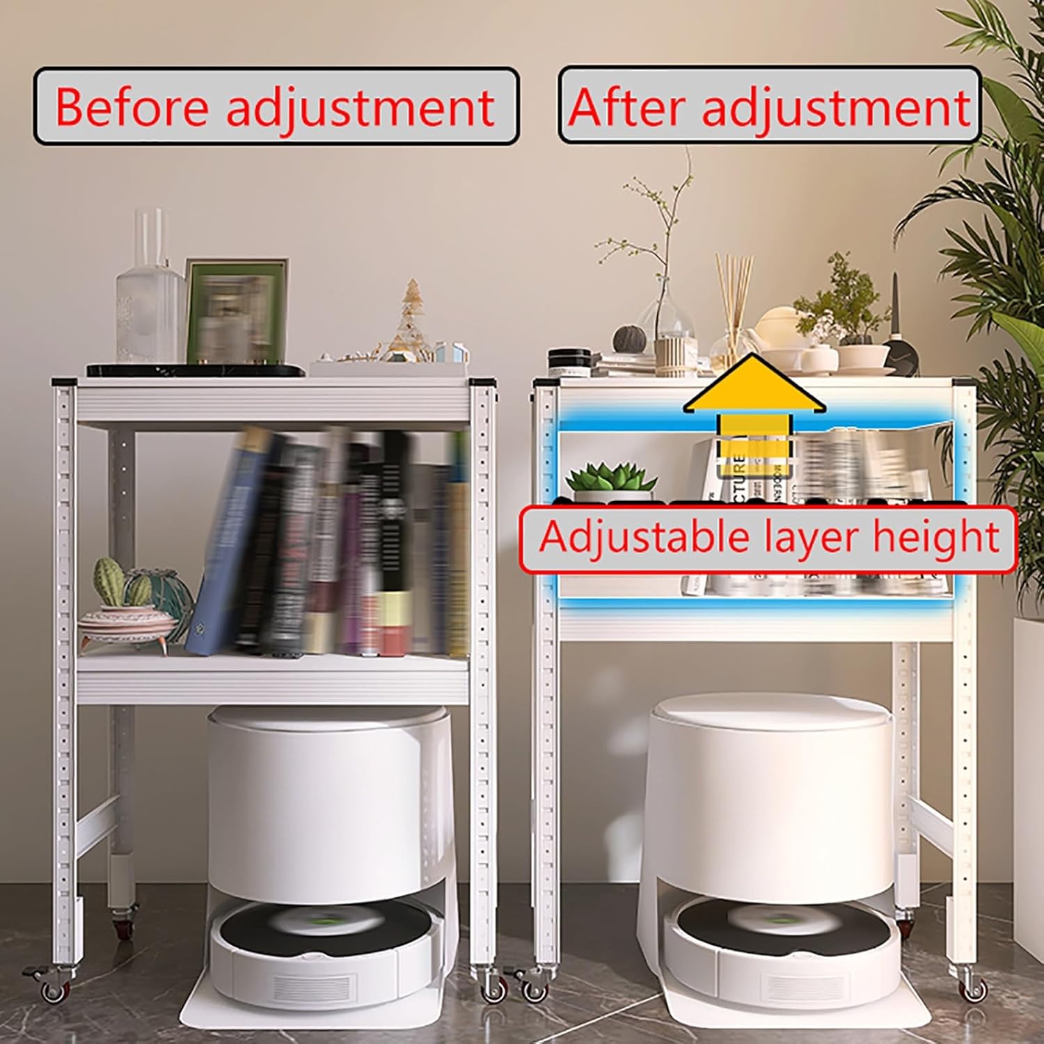 Generic Multi-layer Storage Rack, Sweeping And Mopping Robot Storage Rack, 33.5In High Movable Bottom Storage Rack, Home Living Room Trolley Decorative Storage Rack(Yellow)