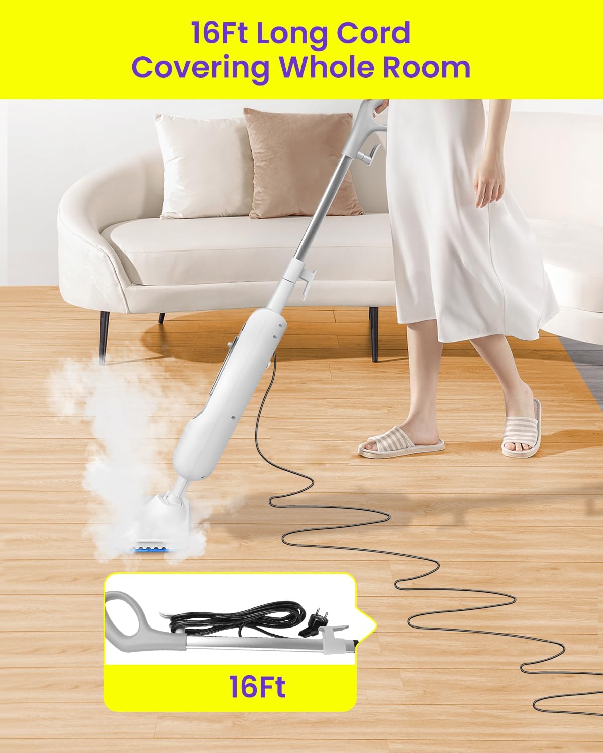 6 IN 1 Steam Mop for Floor Cleaning, Effortless Ergonomic Design Handheld Steam Cleaner, Floor Steamer for Hardwood and Tile, 1500W High Power, 16.4ft Cord, 400Ml XL Tank, 2 Washable Pad