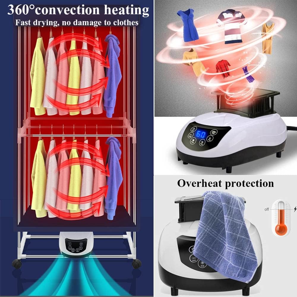 2-Tier Foldable 1500W Electric Heated Clothes Airer Dryer with Remote Control,Household Dryer,Warm Air Laundry Drying Rack, Digital Timer for Apartments Laundry Dorm,Energy-Efficient The New