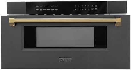 ZLINE Autograph Edition 30 in. 1.2 cu. ft. Built-in Microwave Drawer in Black Stainless Steel and Polished Gold Helix Handle (MWDZ-30-BS-KG)