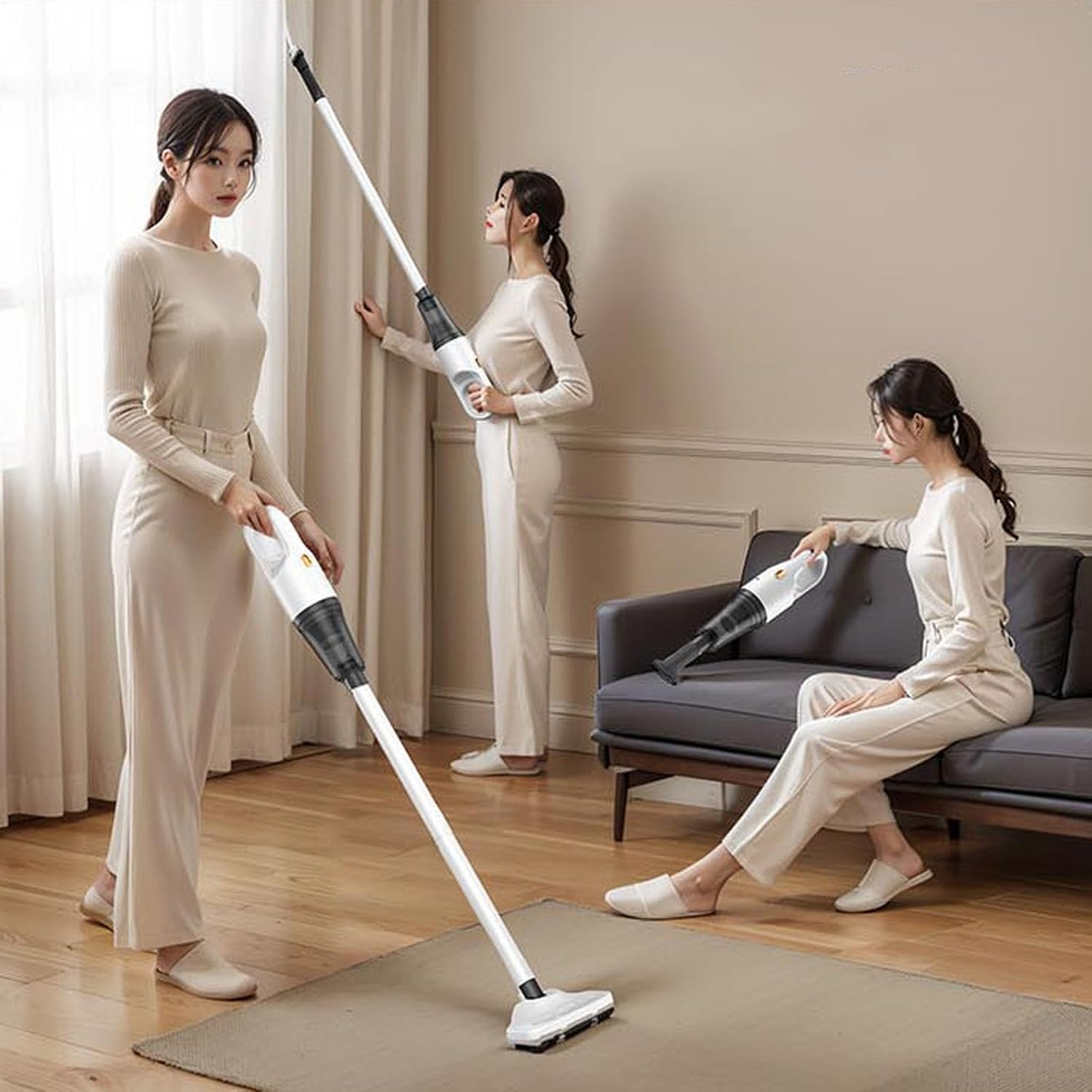 Cordless Vacuum Cleaner, 3 in 1 USB Rechargeable Deep Cleaning Mops for Floor Cleaning, 9pcs Tools Stick Vacuum for Carpet, Hard Floor, Pet Hair