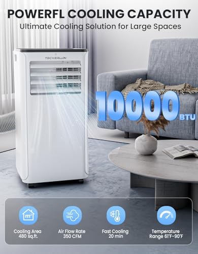 10000 BTU Portable Air Conditioners, 4-in-1 Portable Ac with Cooling, Dehumidifier, Fan & Sleep Modes, 2 Speeds, Auto Swing, Cools up to 480 Sq. Ft. for Home, Office, Garage