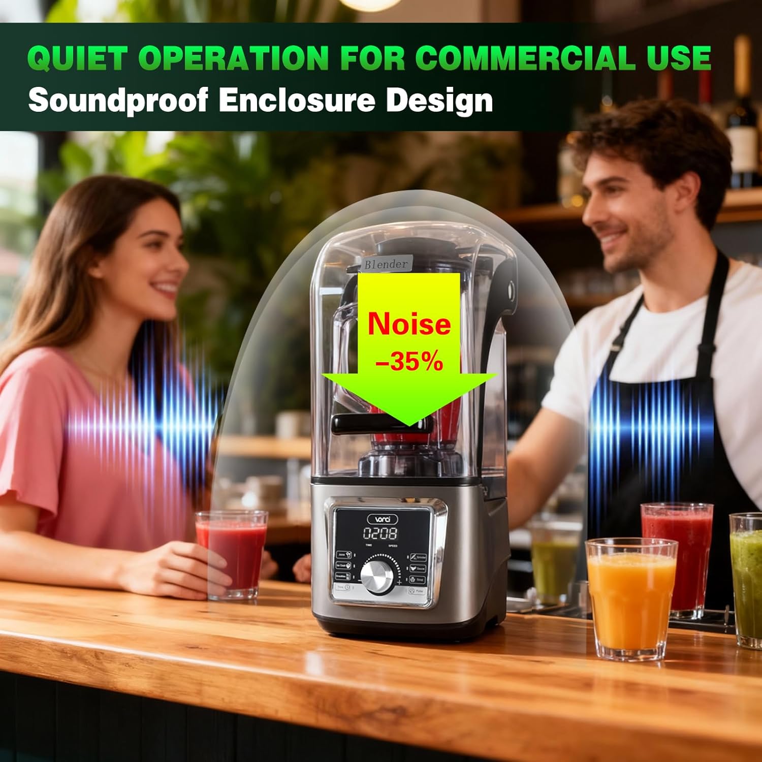 VONCI 2200W Commercial Blender With Sound Enclosure, 135OZ Large Capacity Quiet Blender For Smoothies, Heavy Duty Industrial Blenders For Restaurant, Perfect For Kitchen, Ice Crush, Milk Shake, Fruits