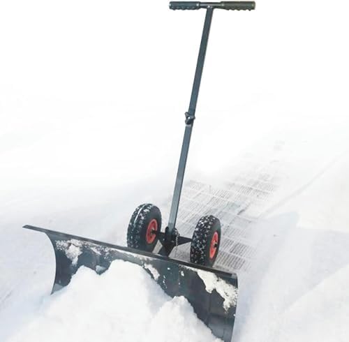 Snow Shovel for Snow Removal, Adjustable Wheeled Snow Pusher Heavy Duty Rolling Snow Plow Shovels w/29'' Blade,Removal Tool w/Adjustable Handle