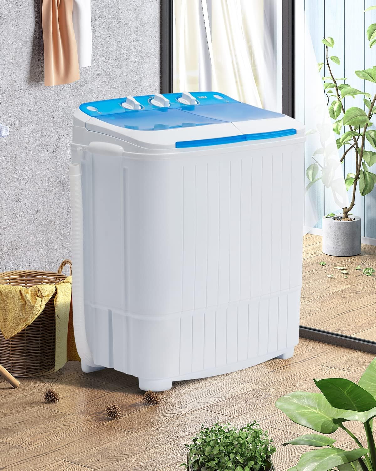 TABU 17.6Ibs Portable Washing Machine, Compact Washer Machine, Mini Washing Machine, Twin Tub Washer and Spiner, Ideal for Dorms, Apartments, RVs, Camping etc (White & Blue)