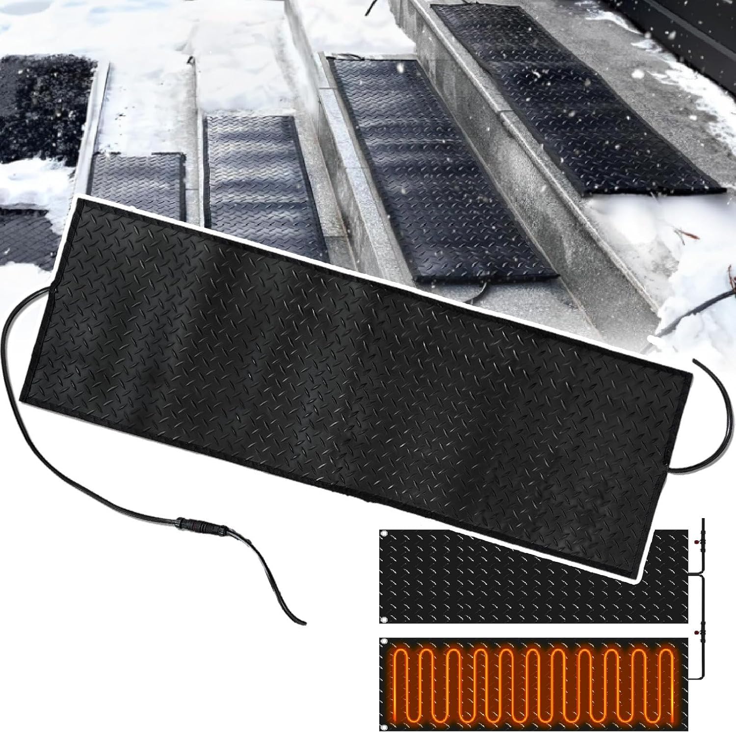 Snow Melting Mats Outdoor/Heated Snow Melting Mats, Electric Ice Melting Mats for Winter Snow Removal, Driveway Heating Mat for Snow- with 1.5m Power Cord 21.26x59.84in
