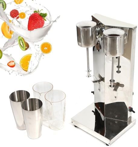 Electric Commercial Double Head Milkshake Maker, Drink Mixer Blender Machine with Adjustable Speed, Stainless Steel Milk Shake Machine with 2Cups for Home and Business