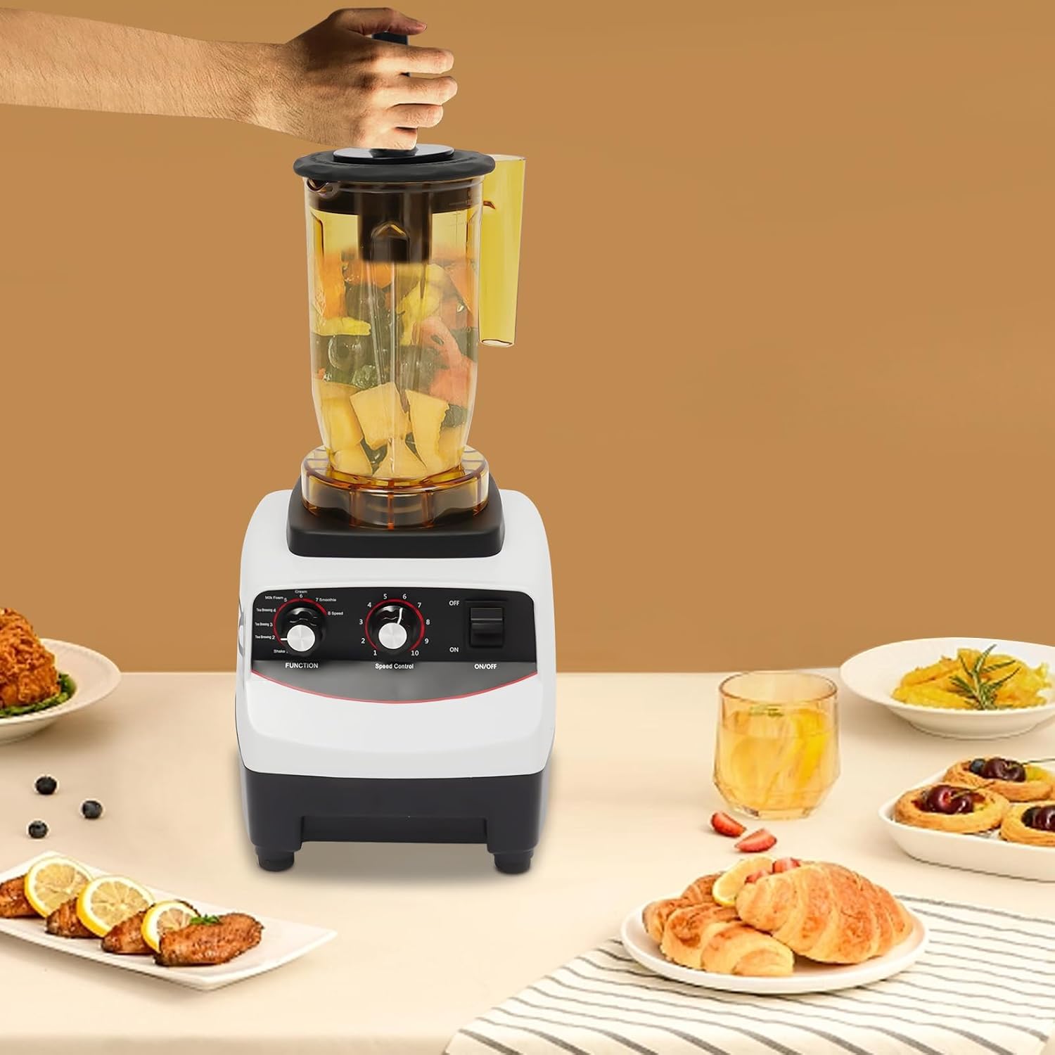 Tea Brewing Machine, 1800W Multifunctional Food Blender with 4 Different Cups, 10 Gears Adjustable Speed Blending Machine, Countertop Smoothie Maker Machine for Home, Milk Tea Shop, Restaurant