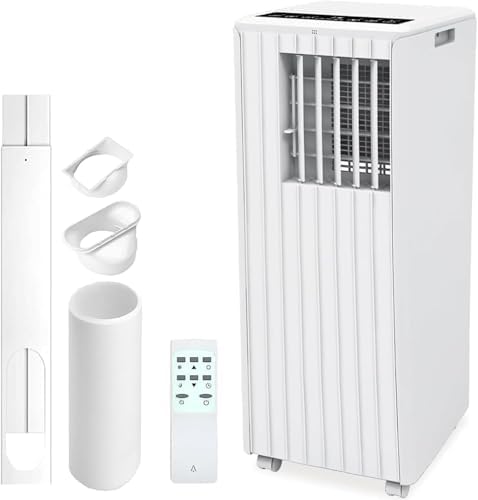 8,000 BTU Portable Air Conditioner – 3-In-1 Cooling, Dehumidifier & Fan for Rooms Up to 350 Sq.Ft, Includes Remote, 24-Hour Timer, Sleep Mode & Installation Kit, White