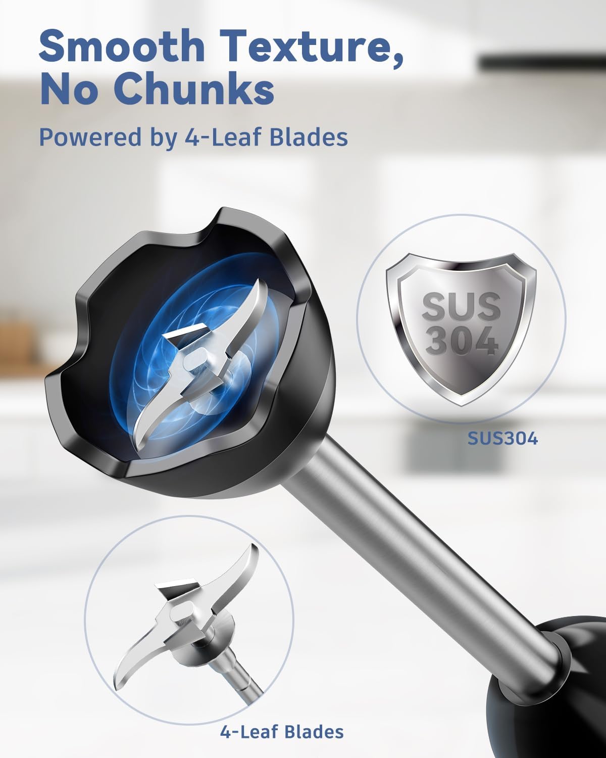 LINKChef 7 in 1 Immersion Blender Scratch Resistant, 2 Titanium Steel Blades 800W Hand Blender, 20 Speed and Turbo Mode Stick Blender Immersion with Whisk, Milk Frother, Food Processor, Beaker