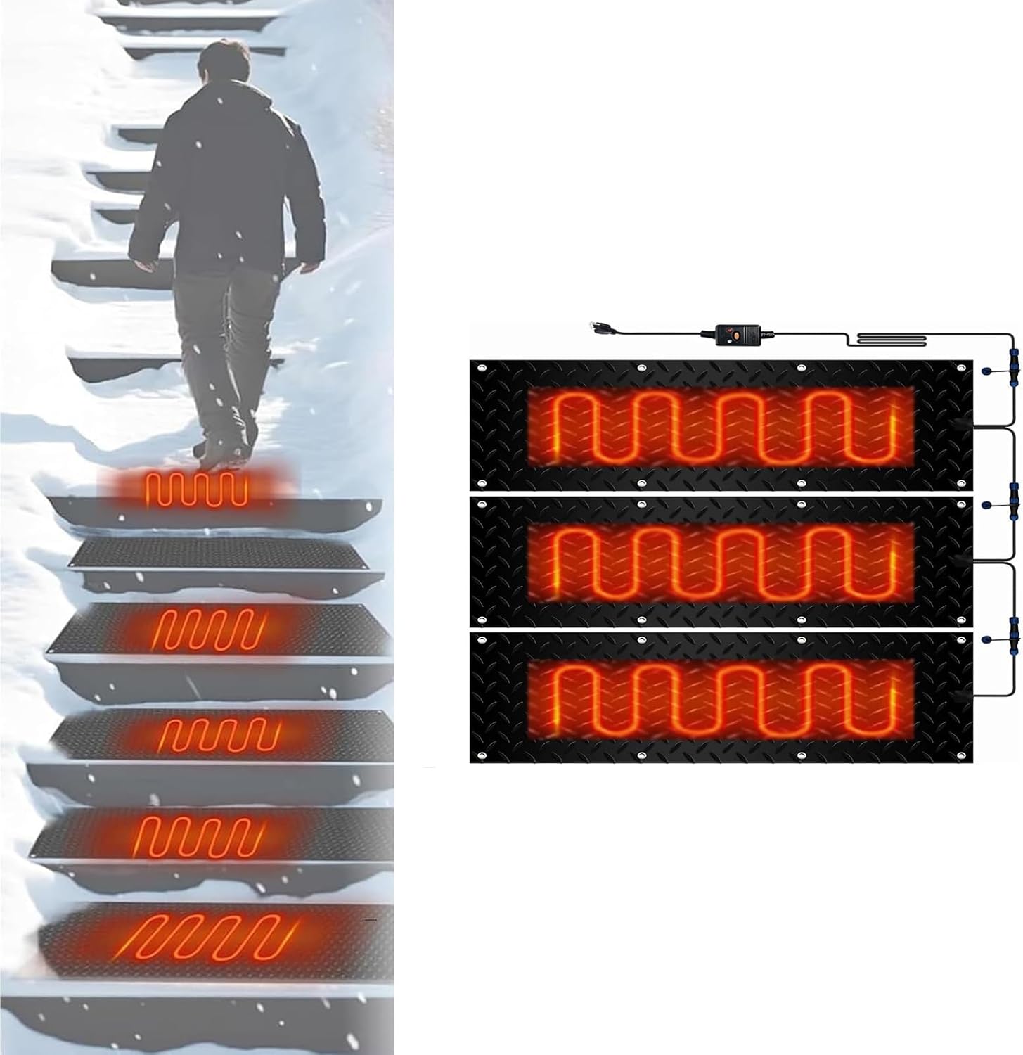 Snow Melting Mats for Outdoor Stairs & Entrances - Efficient Snow Removal Solution for Driveways and Walkways(40x80cmx3Pcs)