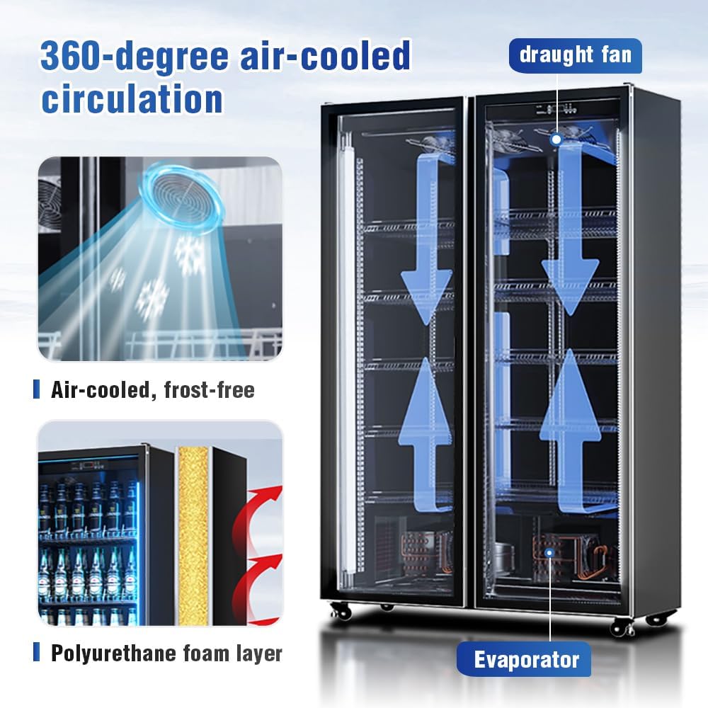 Beverage Refrigerator,Commercial Refrigerators,With Two Glass Doors,Stainless Steel Commercial Back Bar Fridge With LED Lighting,Counter Height Bar Beverage Cooler for Beer,Soda Drinks,Wine