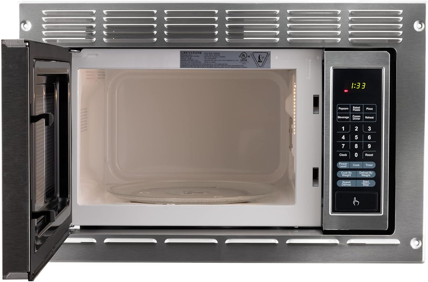 RecPro Over the Range RV Microwave | .9 cubic ft Stainless Steel Microwave with Trim Kit | 900 Watt | Direct Replacement for Greystone
