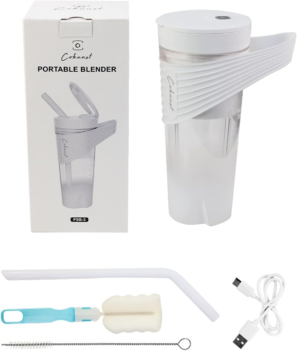 COKUNST Portable Blender for Shakes and Smoothies, BPA-Free USB Rechargeable 16oz Personal Blender Portable, Powerful Portable Blender Bottles with Straw Portable Blender Cup - White