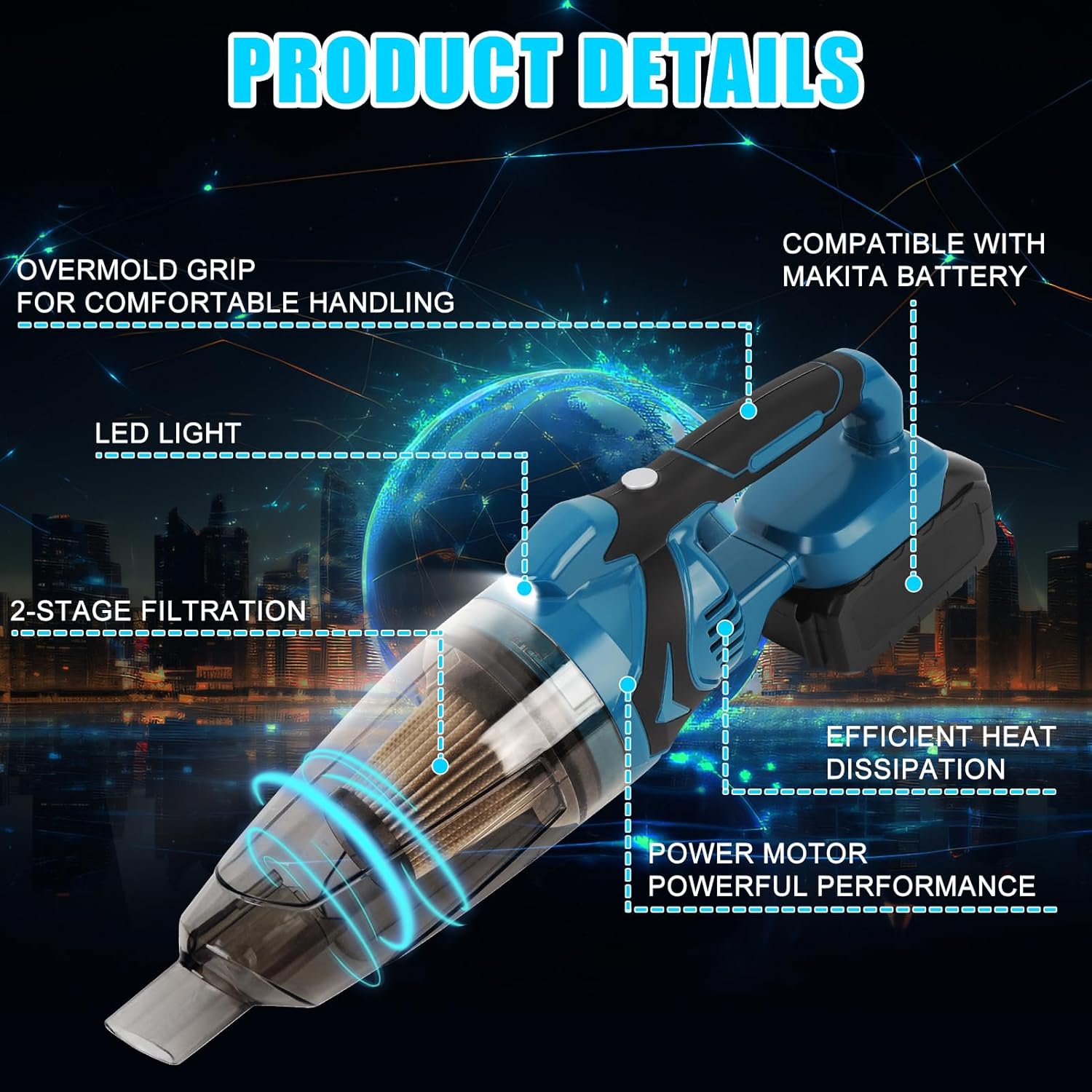 20V 11kPa Cordless Handheld Vacuum, Electric Vacuum Cleaner Compatible with Battery, Powerful Suction for Home Car Office Cleaning (with 2 Batteries)
