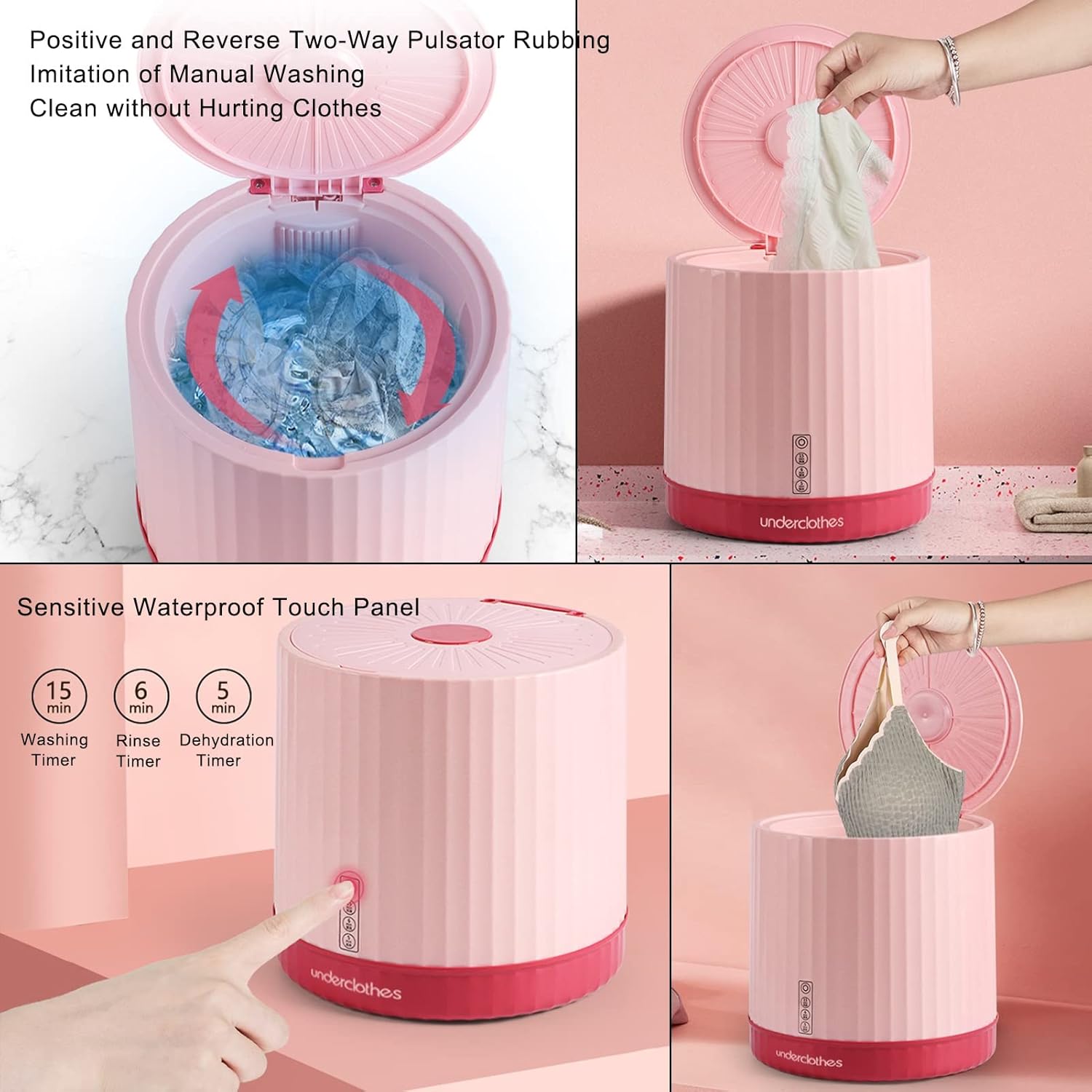 Portable Washing Machine, Mini Washer, Folding Washing Machine with Spin-Dry, Perfect for Camping, Travelling, Apartment (Color : Pink)
