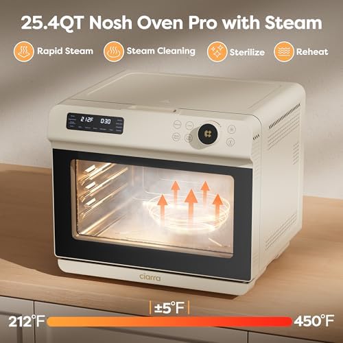 CIARRA 12-in-1 Countertop Steam Oven with Air Fryer, 25.4QT Steam Air Fryer Combo Nosh Oven Pro - Convection Toaster, Bake, Self-Clean, Dehydrate, Ferment, White