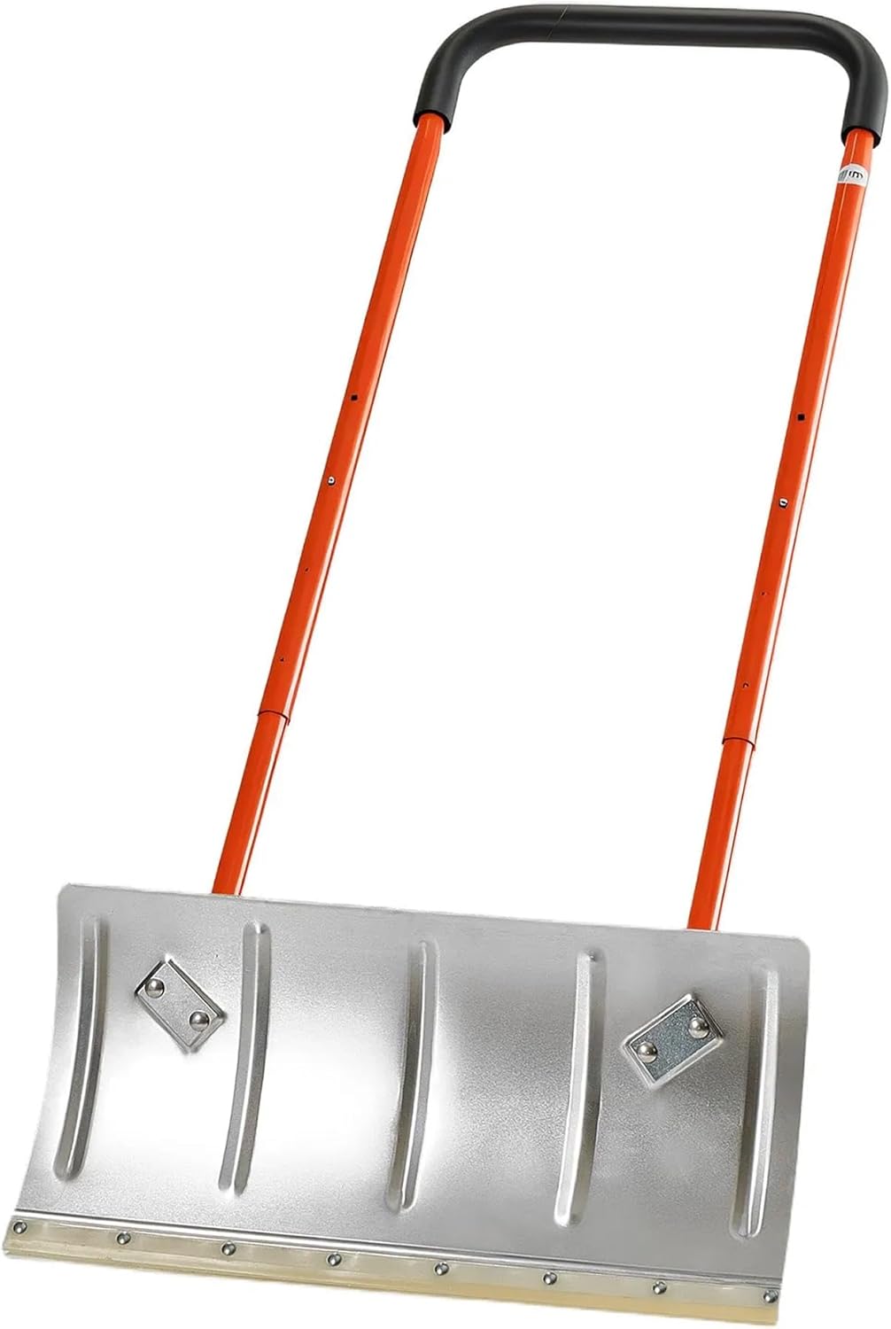 Durable Metal Winter Snow Pusher Shovel with Wheels – 24 Inch, Red/Black – Easy Driveway Snow Removal Tool