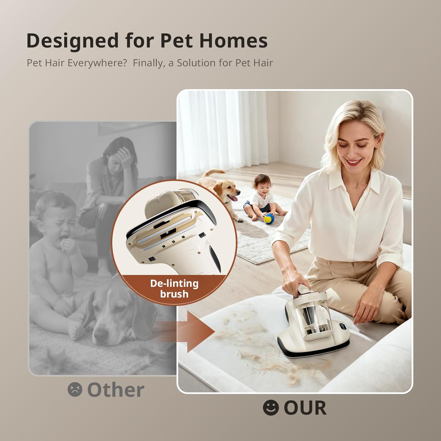 JIGOO Mattress Vacuum Cleaner UV Sanitizing, Anti-allergen Bed Cleaner with 12Kpa Suction, Handheld Vacuums for Dust & Pet Hair, Effectively Clean Up Bed, Pillows, Cloth Sofas, Carpets