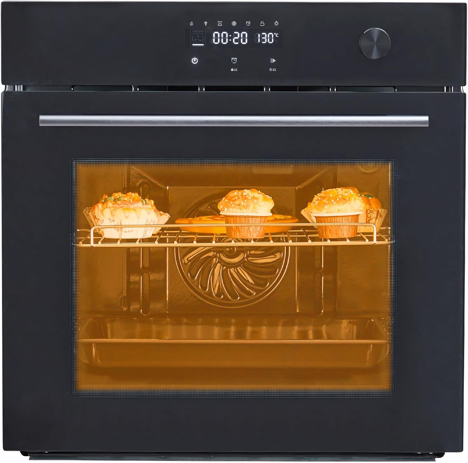 24 Inch Single Wall Oven, Built-in Electric Oven with Convection System & 8 Functions, 2.5 Cu.Ft Capacity, 3000w 240v, Mechanical Knobs Control with Timer