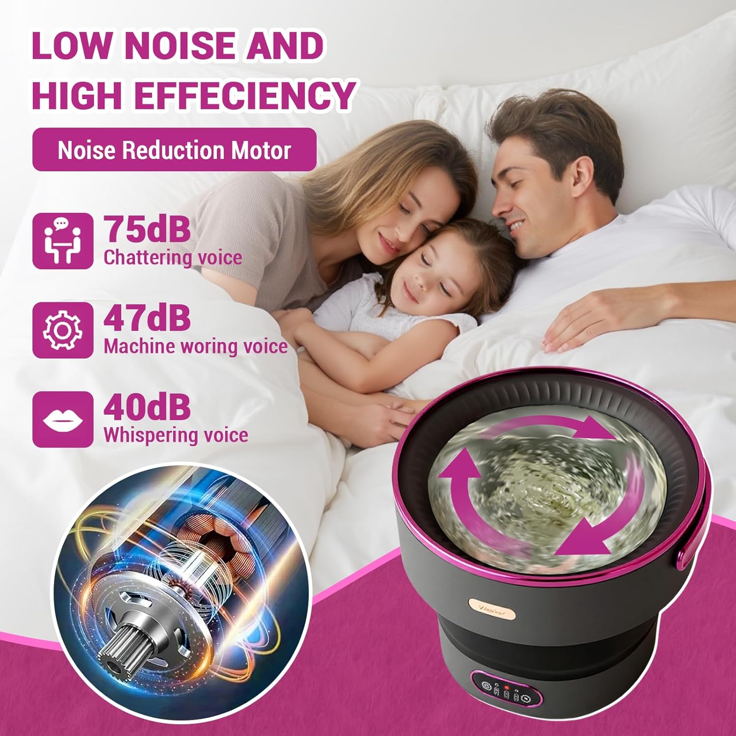 Portable Washing Machine, 13 L Foldable Mini Washer with with 4 Modes and Spin Basket Deep Cleaning of Underwear Baby Clothes and Small Clothes for Apartments Dorm RV Travel Hotel Laundry Black Purple