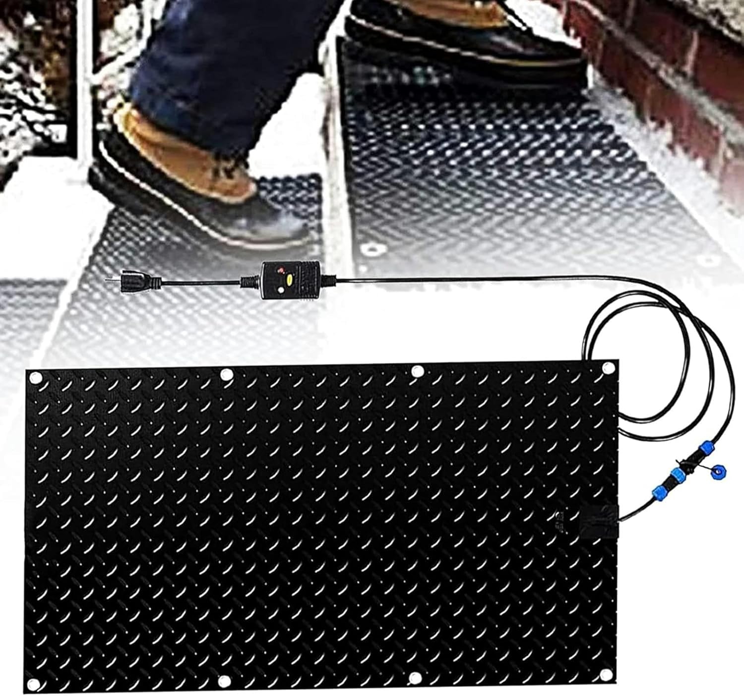 Snow Melting Mat with 6 ft Long Power Cord, Slip-Proof Ice Melting Mats, Heated Walkway Pad, USB Series Connection,4 Pack,30cmx90cm