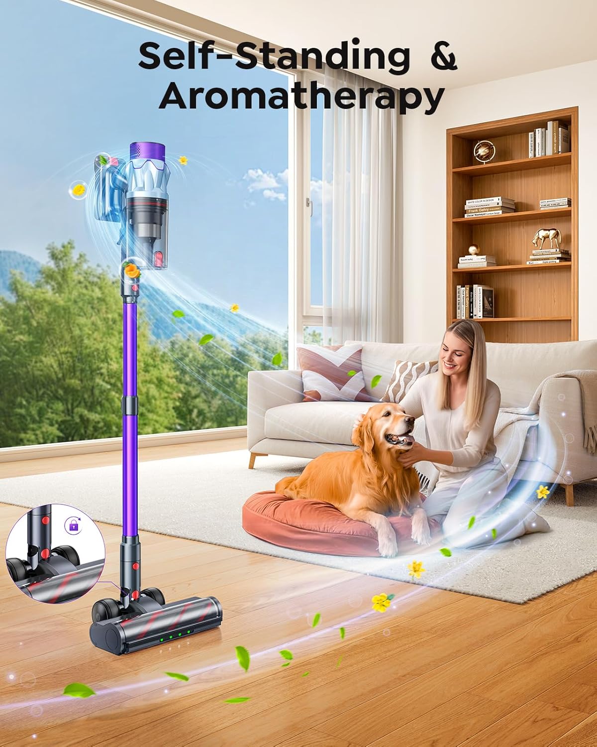 Cordless Vacuum Cleaner 65min/600W/50KPA Self-Standing Vacuum Cleaners for Home with 3.3Ft Hose & Auto Mode, Wall Mount Charging Stick Vacuums with Fragrance Dust-Scraper for Hardwood Floor/Car/Pet