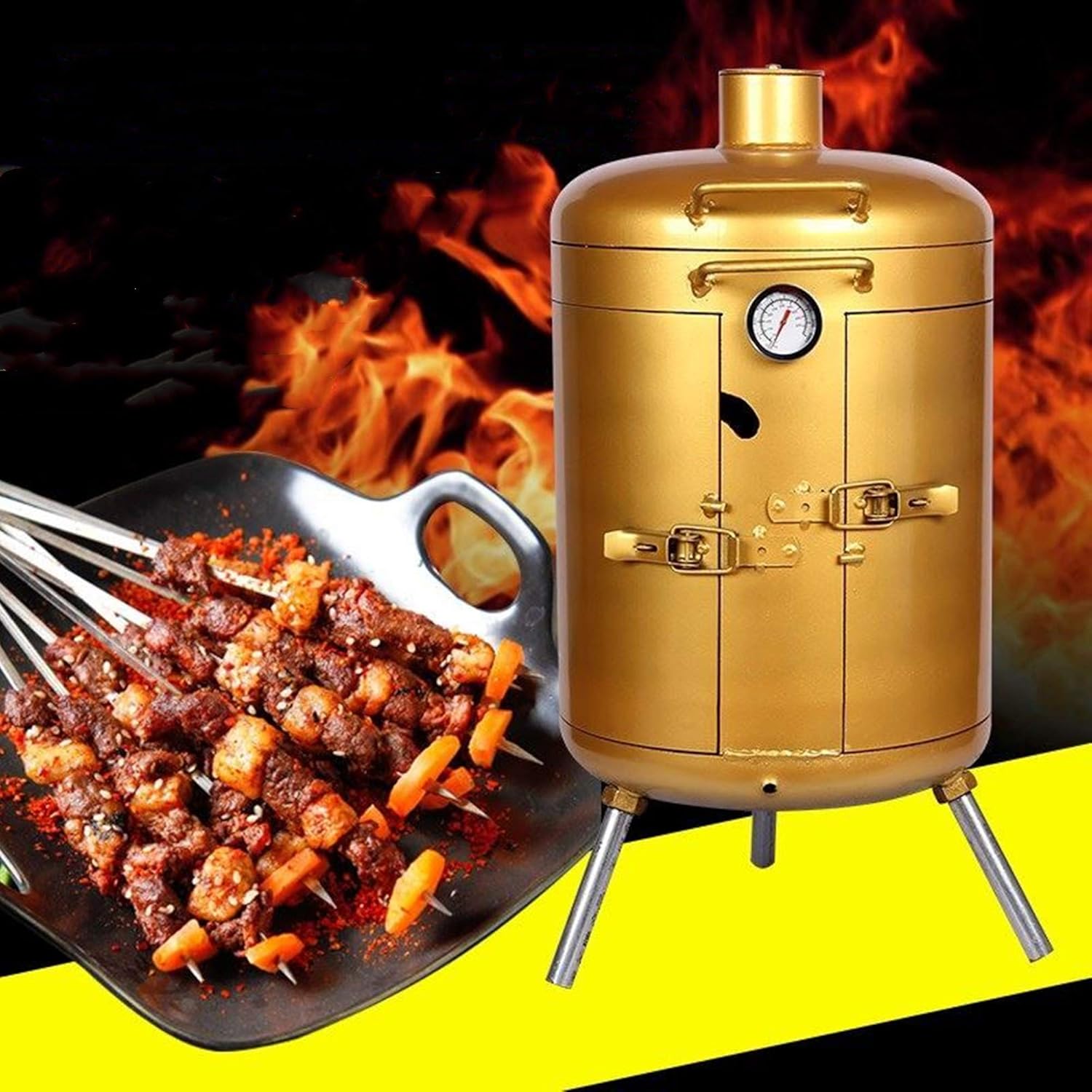 Safety Certification Big Charcoal Barbecue Grill BBQ w/2 Grids Adjustable Ventilation Barbecue Smoker Grill for Picnic Camping Garden & Beach Party