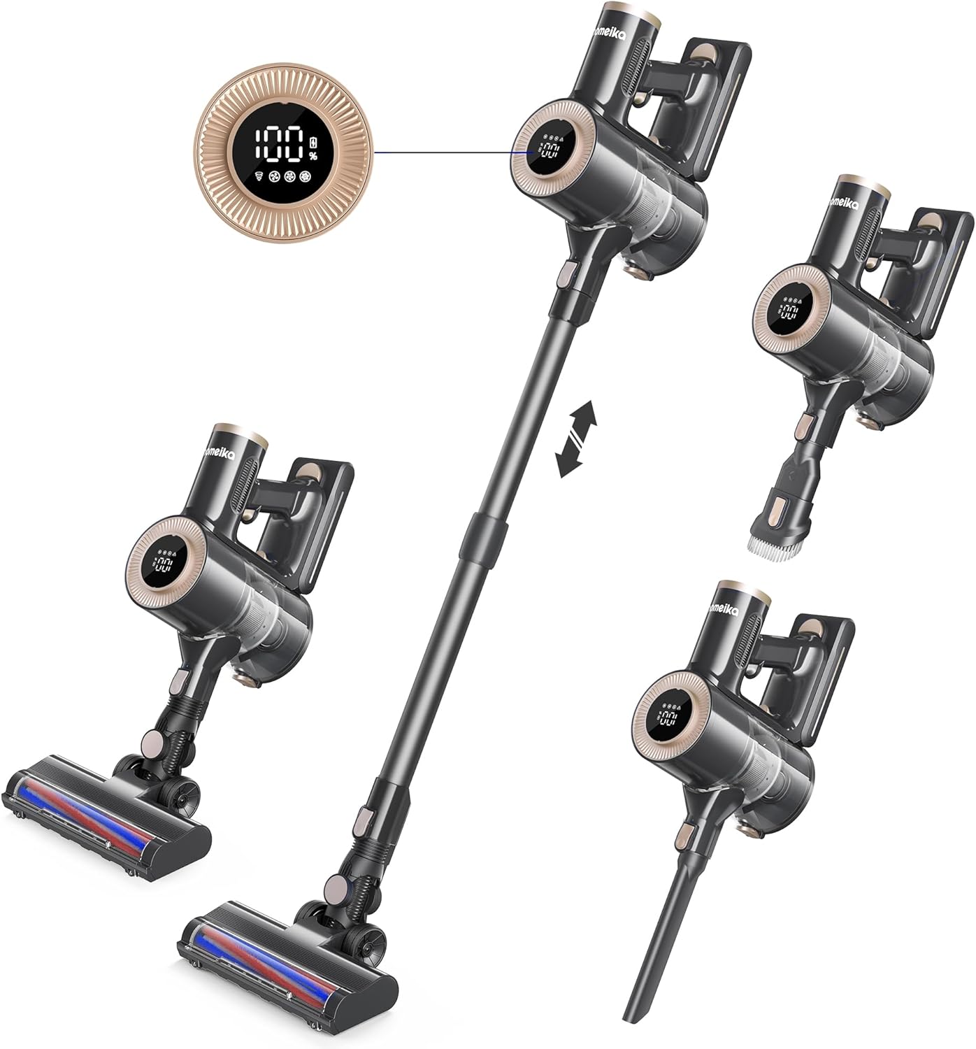 Cordless Vacuum Cleaner, 28Kpa Powerful Suction with LED Display, 8 in 1 Lightweight Stick Vacuum, 50 Min Runtime Detachable Battery, 1.5L Dust Cup, for Carpet and Hard Floor Pet Hair Black