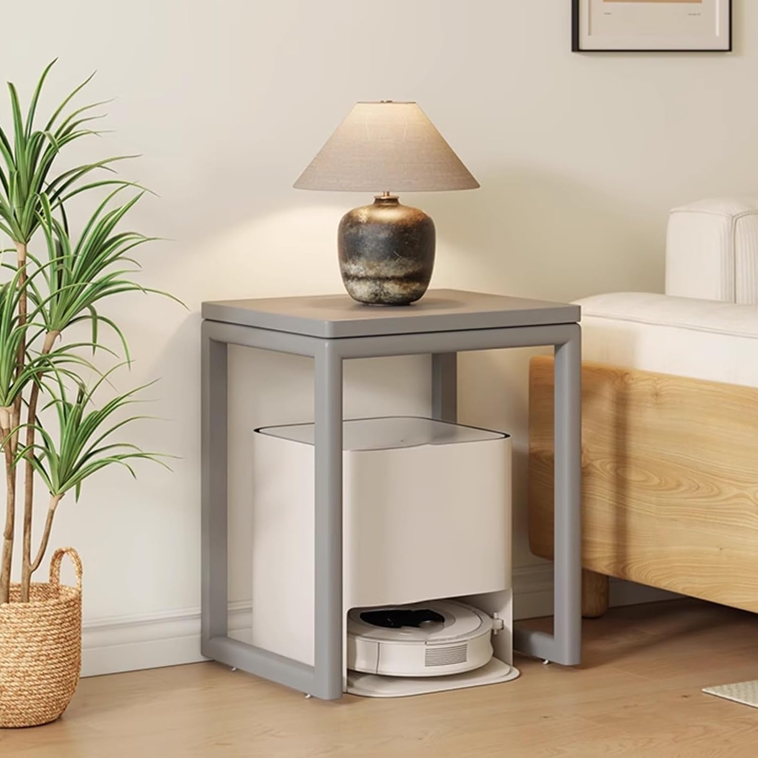 Small Side Tables Living Room Small Space, Small Storage Cabinet with Wheels Robot Vacuum Storage Side Table Multi-Functional Fish Tank Stand for Living Room(Natural)