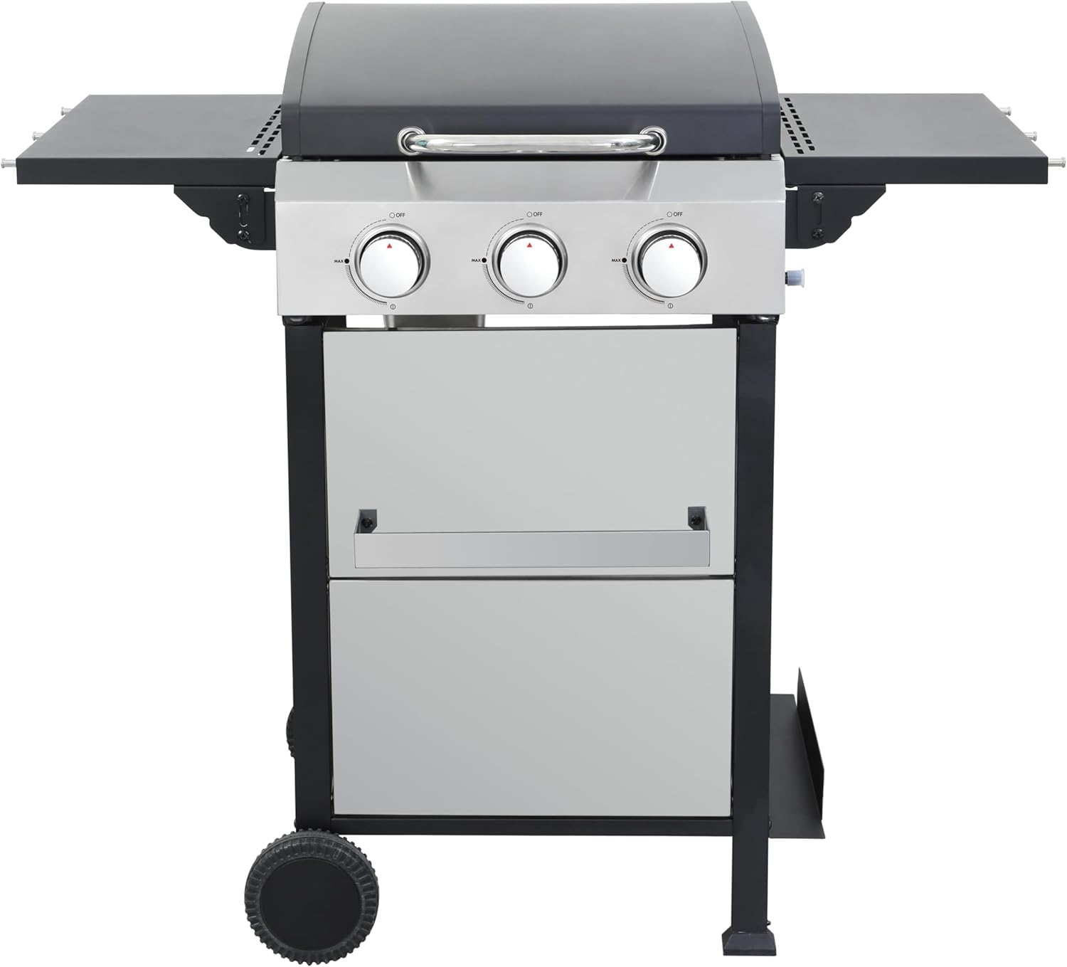 3-Burner Propane Gas BBQ Grill, SS Plancha, 36900BTU Output With Wire Enamel Cooking Grids For Outdoor Barbecue, Foldable Side Table, Hanging Basket, Stainless Steel