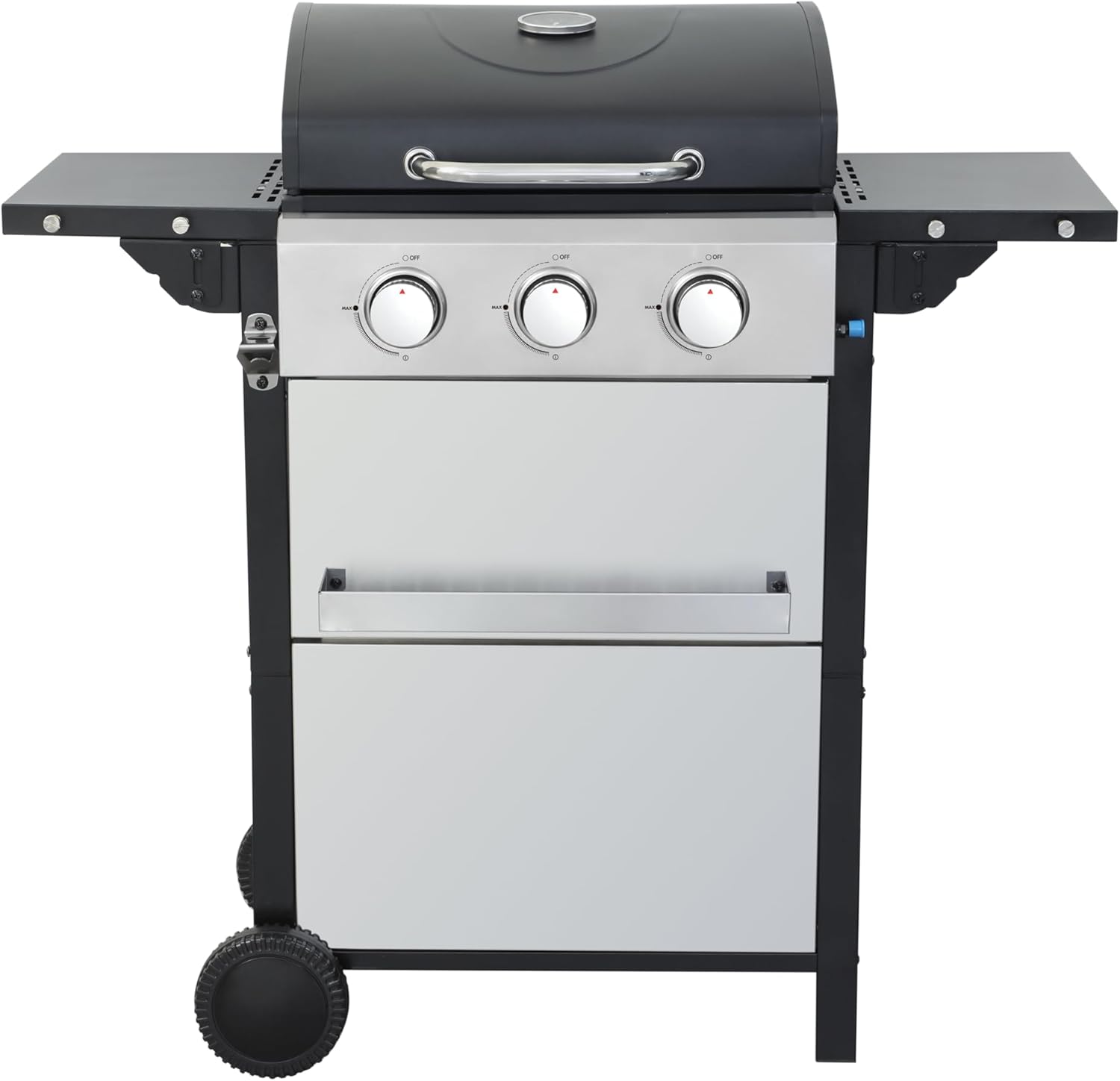 3-Burner Propane Gas BBQ Grill with SS Plancha – 36900 BTU Power, Foldable Side Table & Hanging Basket | Compact Outdoor Grilling Master