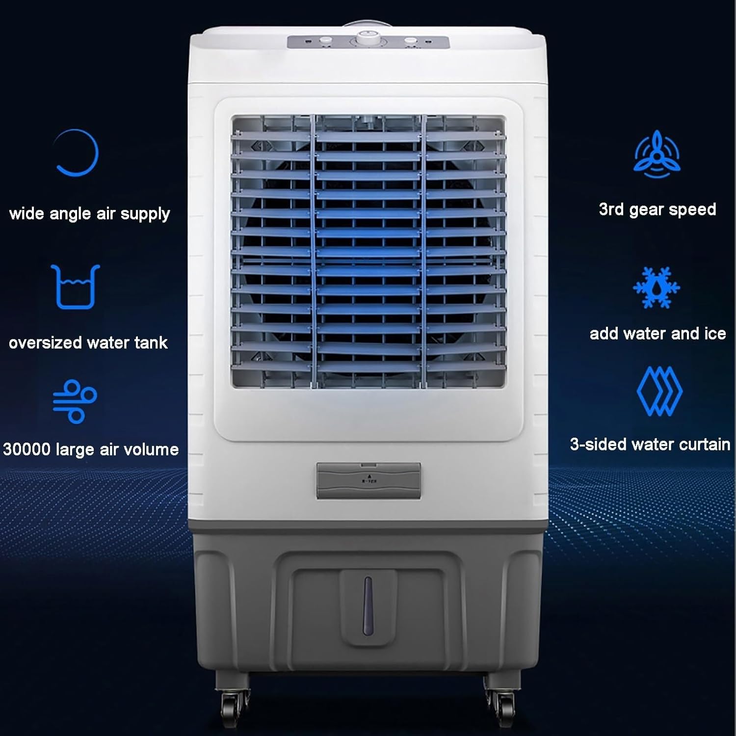 Portable Air Cooler, 3-in-1 Evaporative Air Conditioner with 80L Water Tank, Oscillating Louvres, 3 Wind Speeds, Low Noise, for Indoor & Outdoor Use(60L)