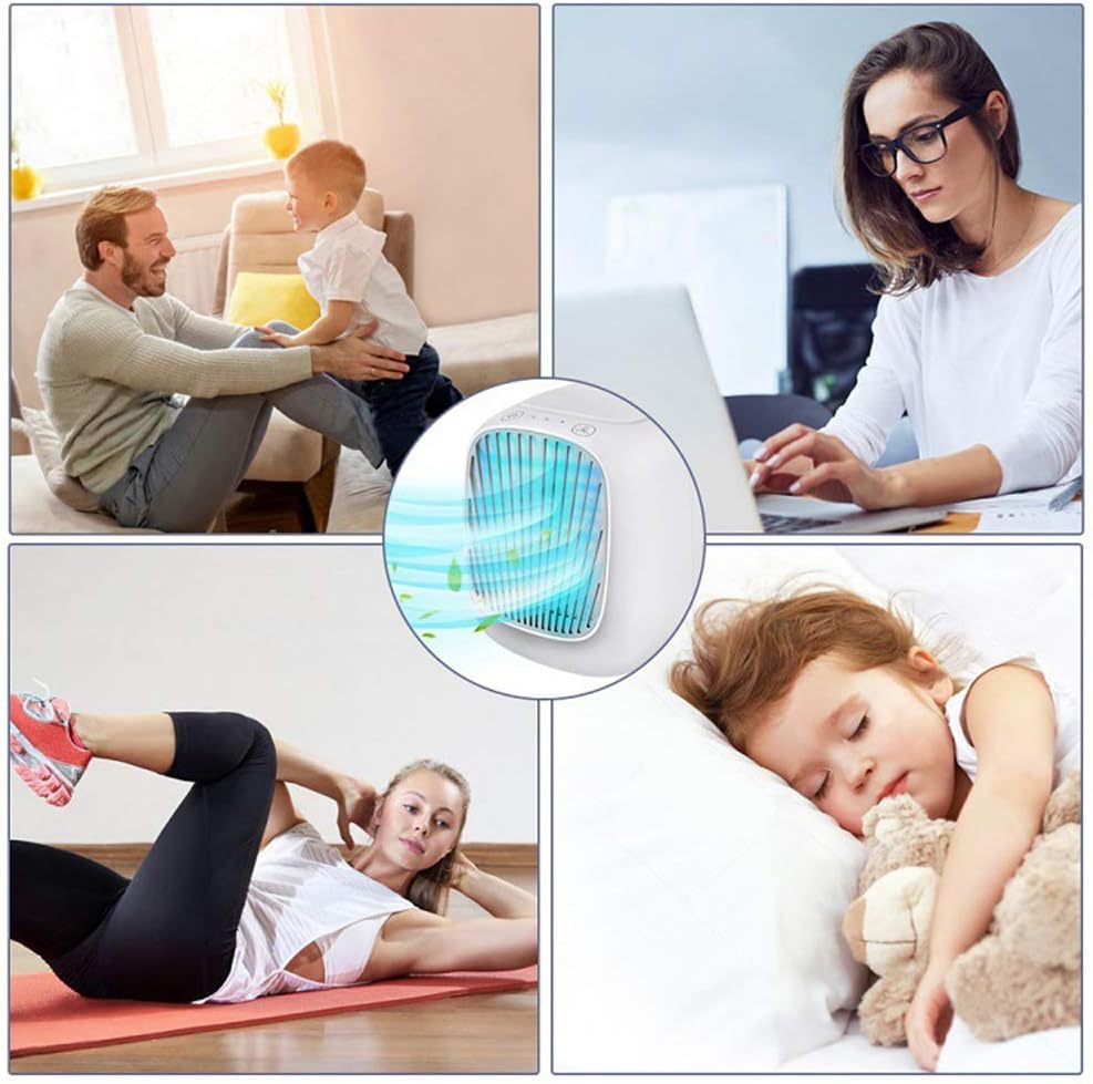 Mini Air Conditioner Portable Air Cooler 7 Colors LED USB Cooler Fan Air Cooling Fan Rechargeable Fan for Office Room White (Pink)