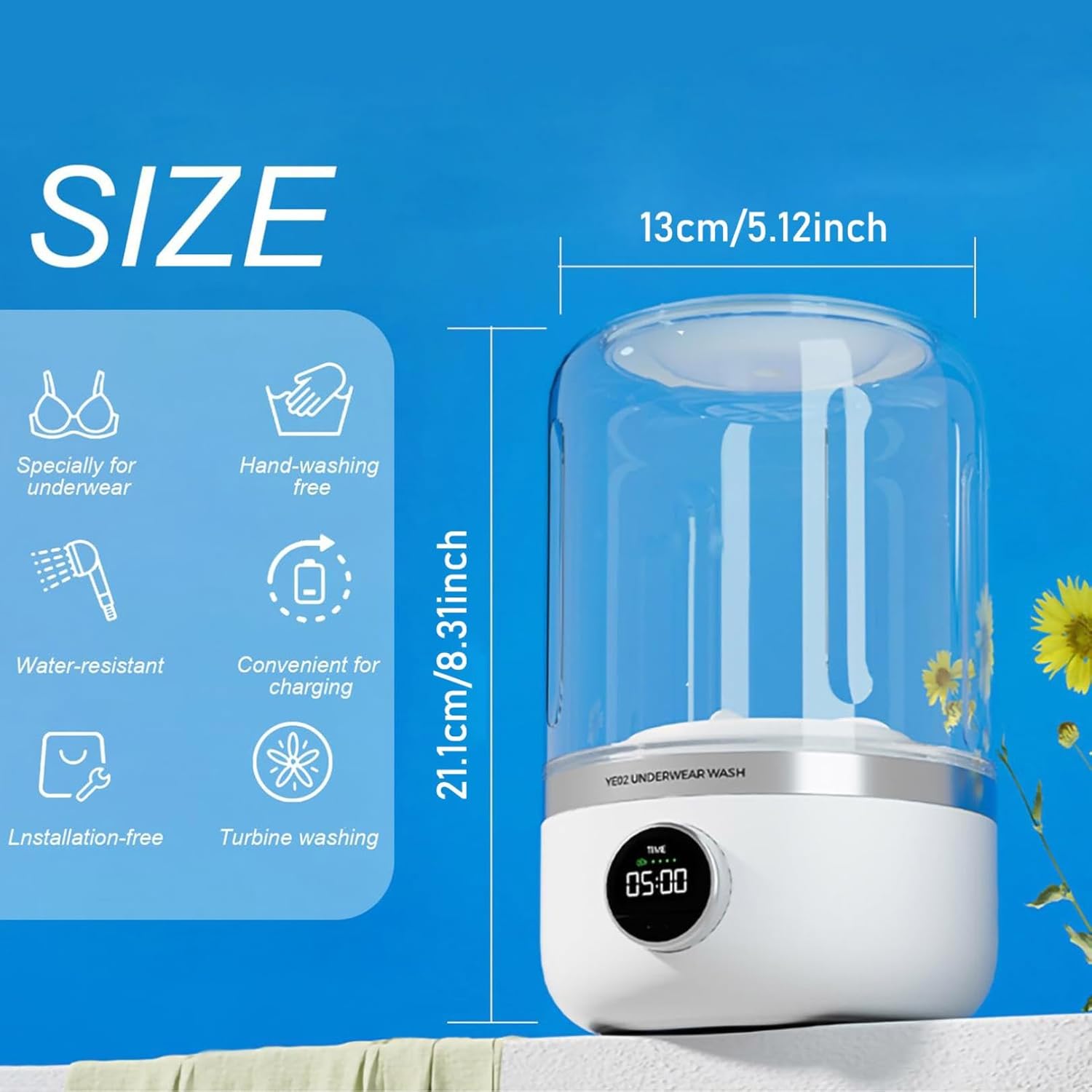 Cordless Mini Washing Machines, Underwear Washing Machine, Portable Rechargeable Silent Washer for Baby Clothes Socks Underwears, Mini Laundry Machine for Apartment Dorm Camping Travel