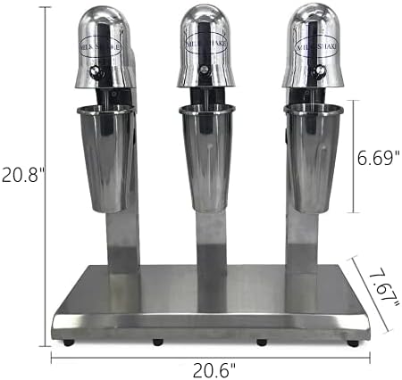 Milkshake Maker, Commercial Electric Milkshake Maker, 110V 18000rmp 3-Head Drink Mixer Machine Stainless Steel Tea Drink Juice Mixer with 6pcs 800ml Cups and 2 Speeds Adjustable