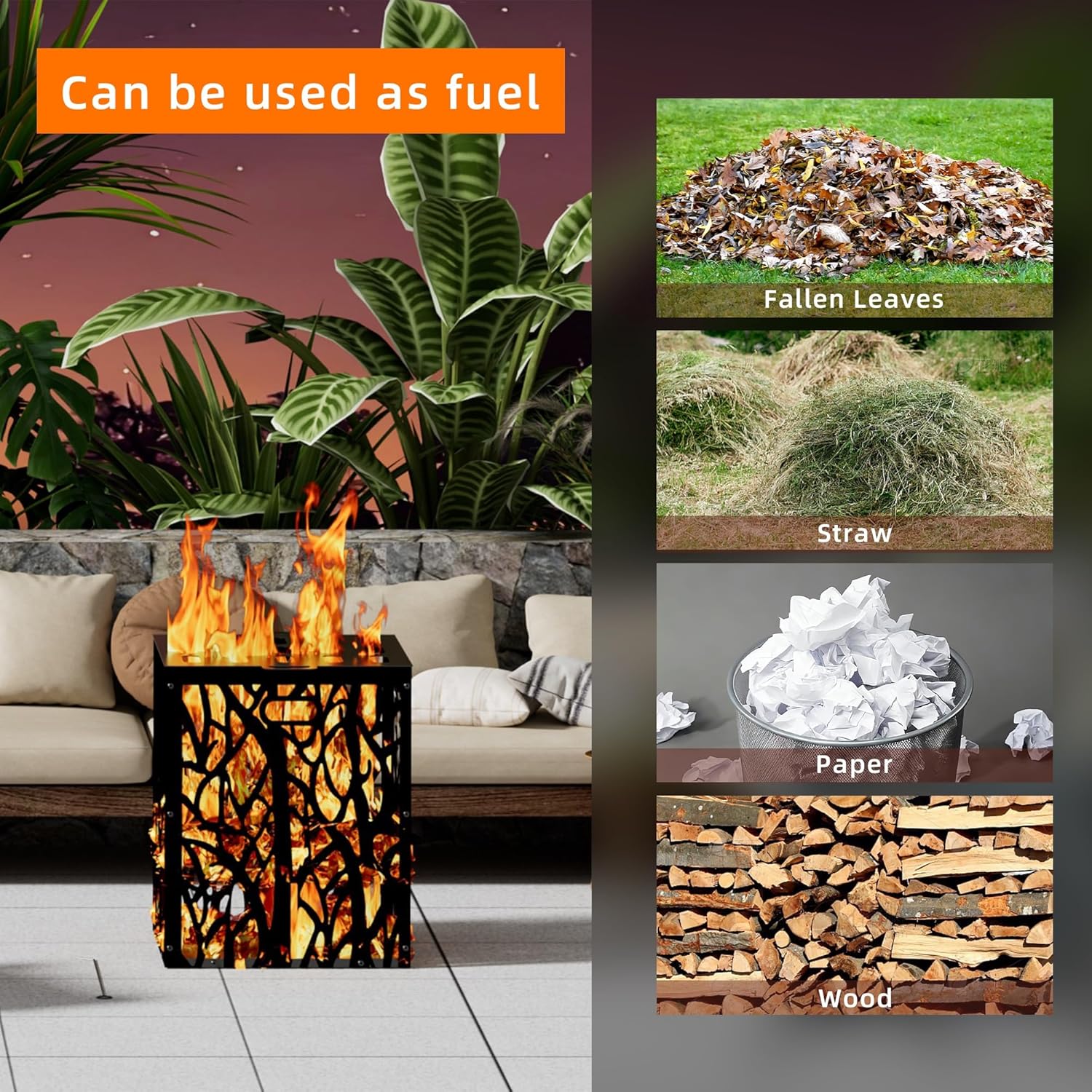 Burn Barrels for Outside, Square Carbon Steel Firepit, Heavy Duty Outdoor Incinerator Drum 22 Inch Burn Cage for Paper, Leaves, Trash & Wood (Black, 21