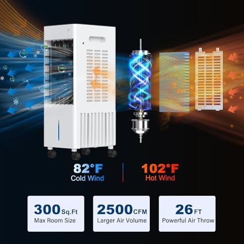 Portable Air Conditioners, 3-IN-1 Portable AC Unit w/2.6 Gal Tank for 24H Cooling, 4 Modes & 3 Speeds, Windowless Air Conditioner w/7.5H Timer, Smart Remote, Swamp Cooler Air Conditioner for Bedroom