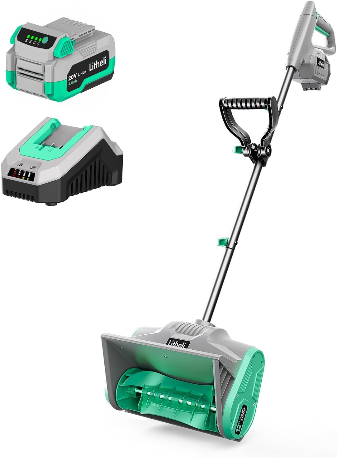 Litheli Cordless Snow Shovel 20V, Lightweight Electric Power Shovel for Snow Removal, Includes 4.0Ah Battery & Fast Charger, Easy to Use Snow Blower for Driveways, Sidewalks, Decks & Patios