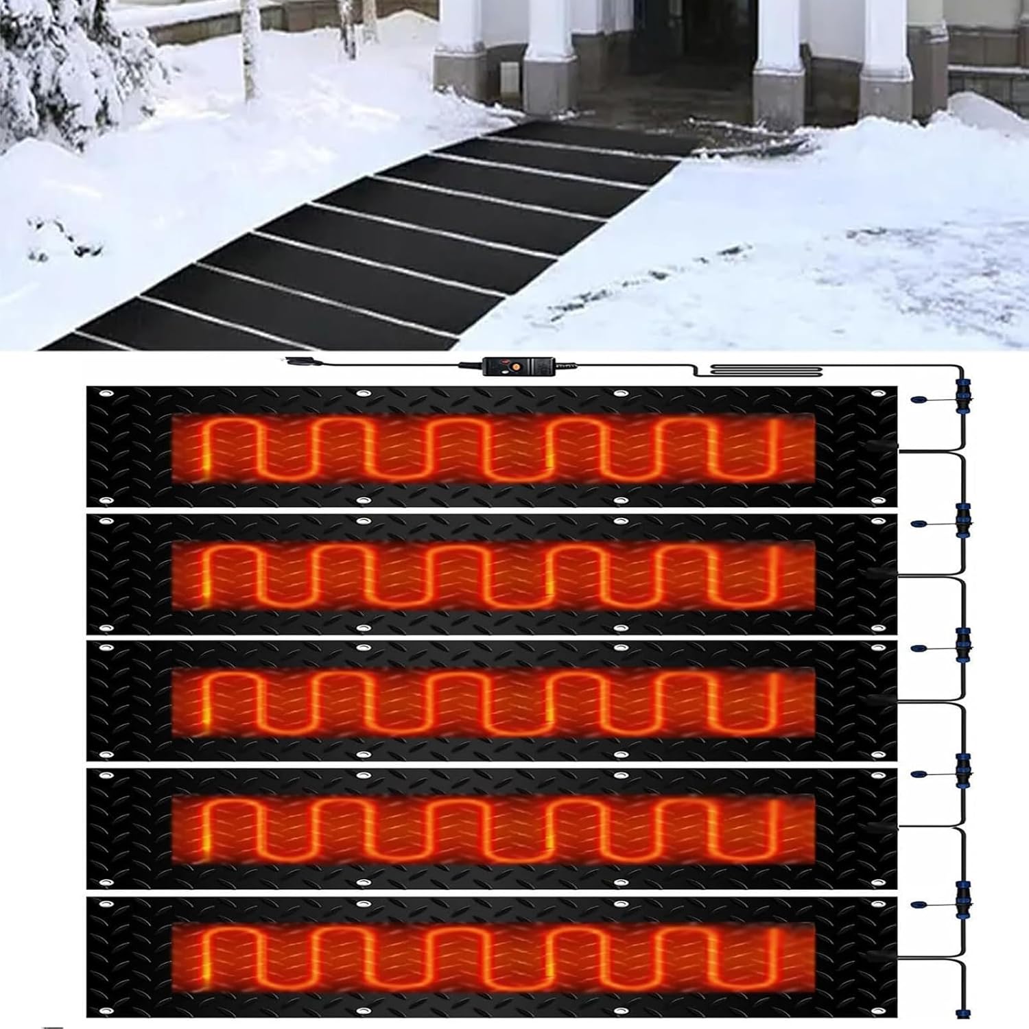 Heated mat for Snow, Heated Snow Melting Walkway mat, Rubber Heated Snow and Ice Melting Mat, for Winter Outdoor Stairs, Steps, Doorways, Walkways, Driveway,5 Pcs-40x120cm/15.7x47in