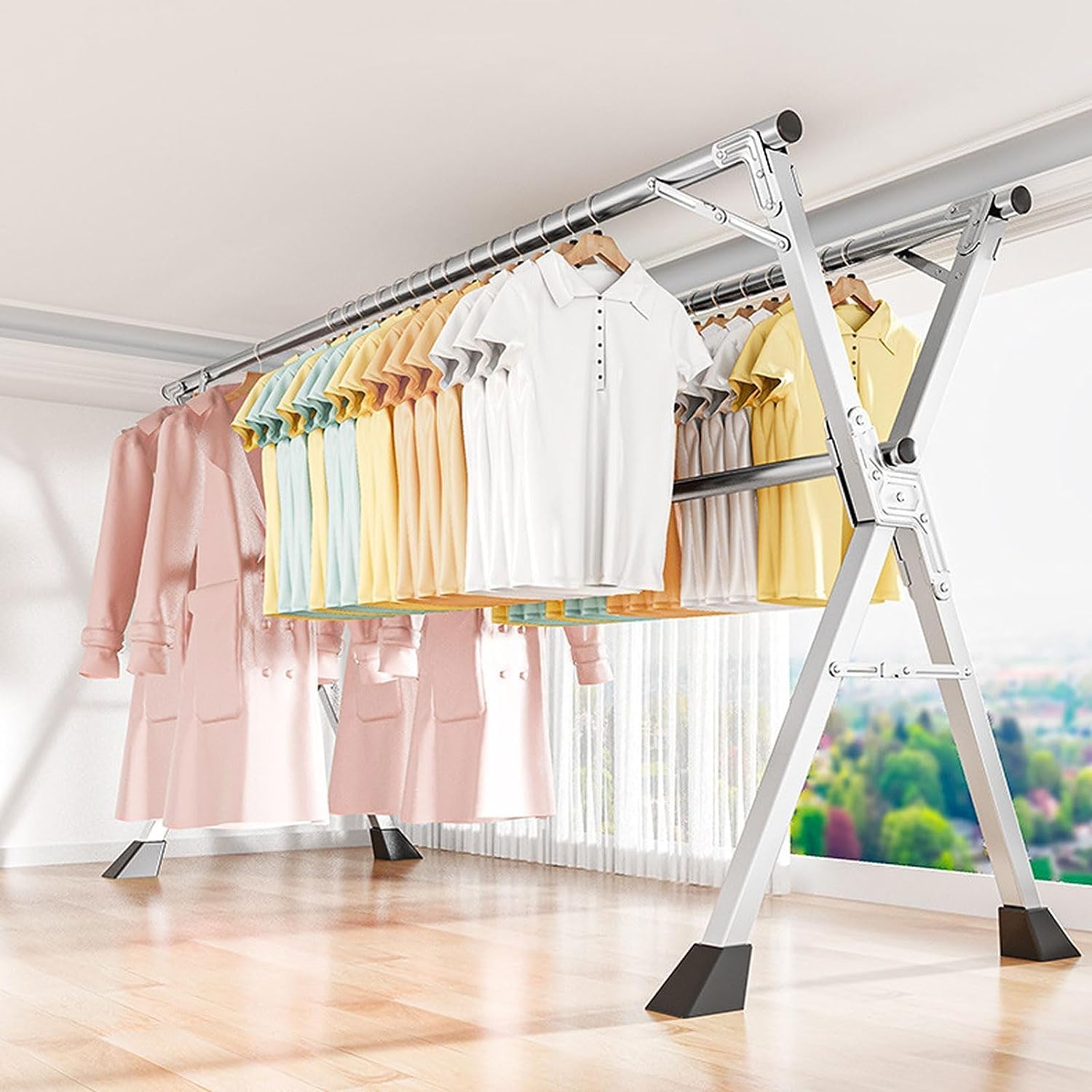 Clothing Drying Rack Laundry Drying Rack Folding Space Saving Retractable Hanger Rack Heavy Duty Stainless Steel Garment Rack Clothes Dryer Rack
