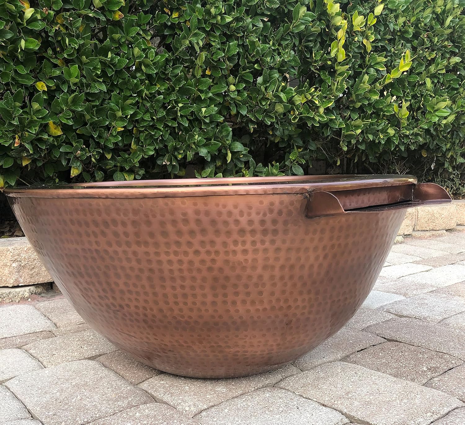 26 Inch Hammered Copper Water Bowl Fountain Round Propane or Natural Gas Fire Pit with 12 inch Diameter Burner Ring 92,000 BTU