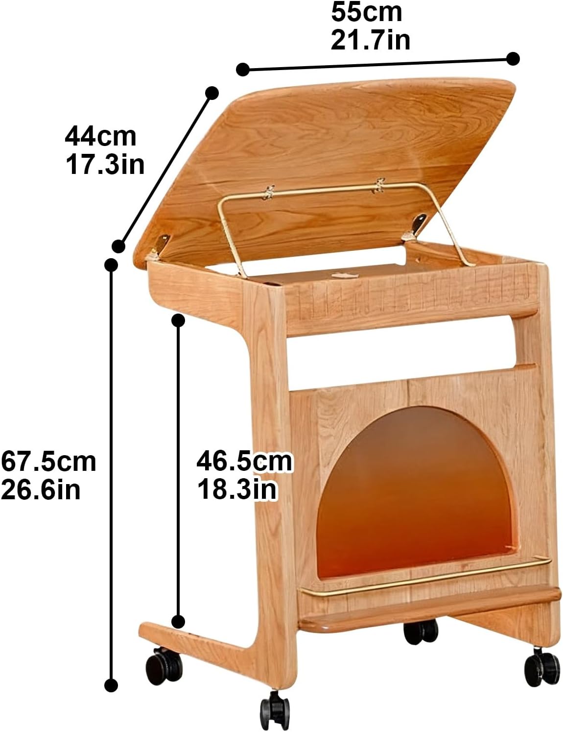 Robot Vacuum Storage Rack with Acrylic Doors，C-Shaped Wood Side Table，Stylish Minimalism & Beautiful，Robot Vacuum Storage Cabinet with Wheels，for Living Room Office Bedroom(Natural)