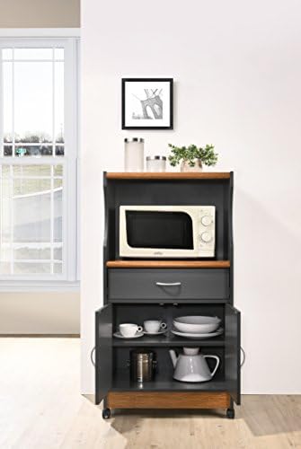 HODEDAH IMPORT Microwave Cart with One Drawer, Two Doors, and Shelf for Storage, Grey-Oak