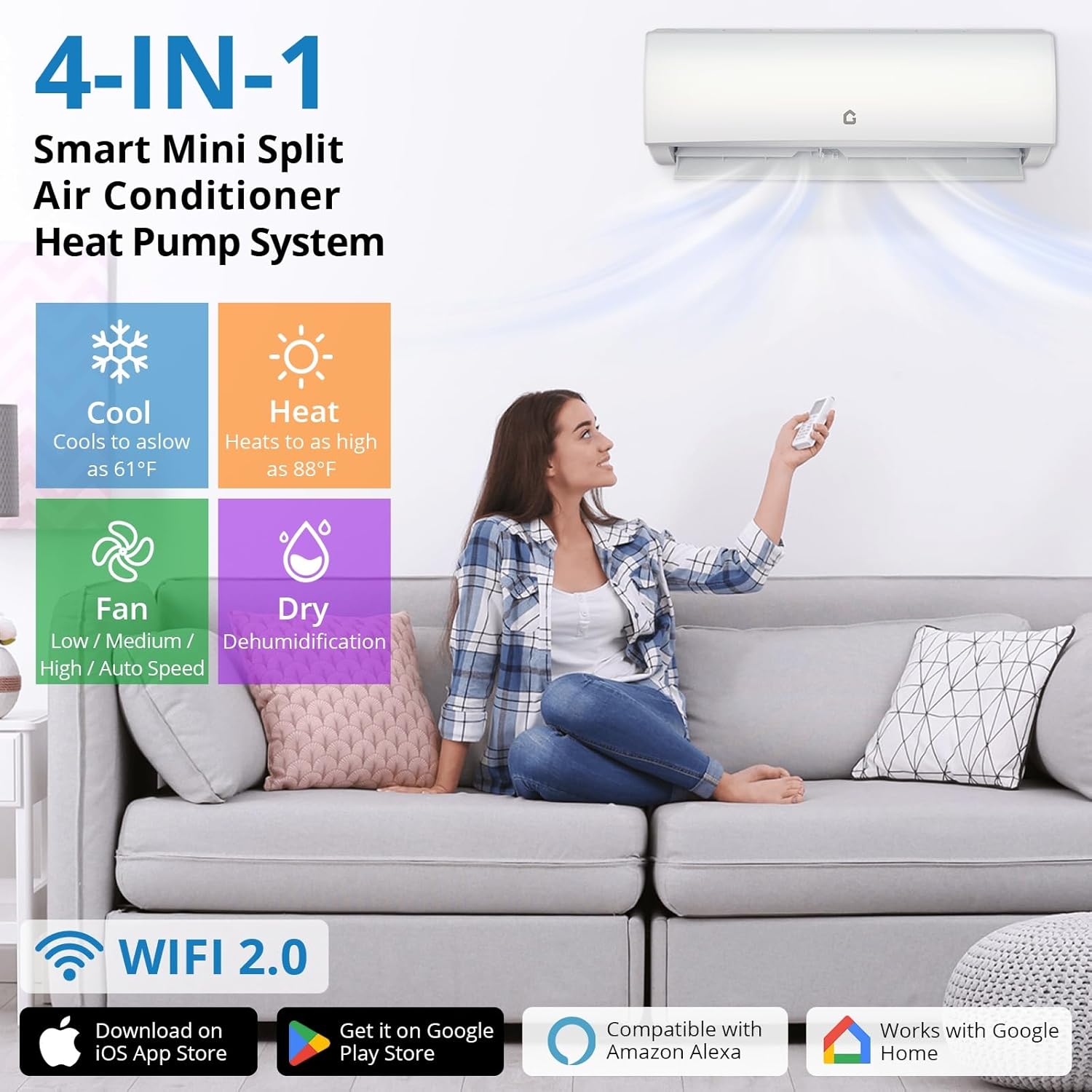 Garvee 23000 BTU Mini Split AC/Heating System, 230V WIFI Enabled Energy Efficient Mini Split Unit,Wall-Mounted Split Air Conditioner,Cools Up to 1500 Sq.Ft, Heat Pump & Installation Kits