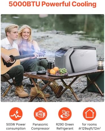 VEVOR Portable Air Conditioner, 5000 BTU 3-Speed Air Conditioning Unit with 24H Timer, Air Portable AC Adjustable from 16-32℃, Compatible with AC/DC 48V for Outdoor Tent Camping, RVs or Home Use, Grey